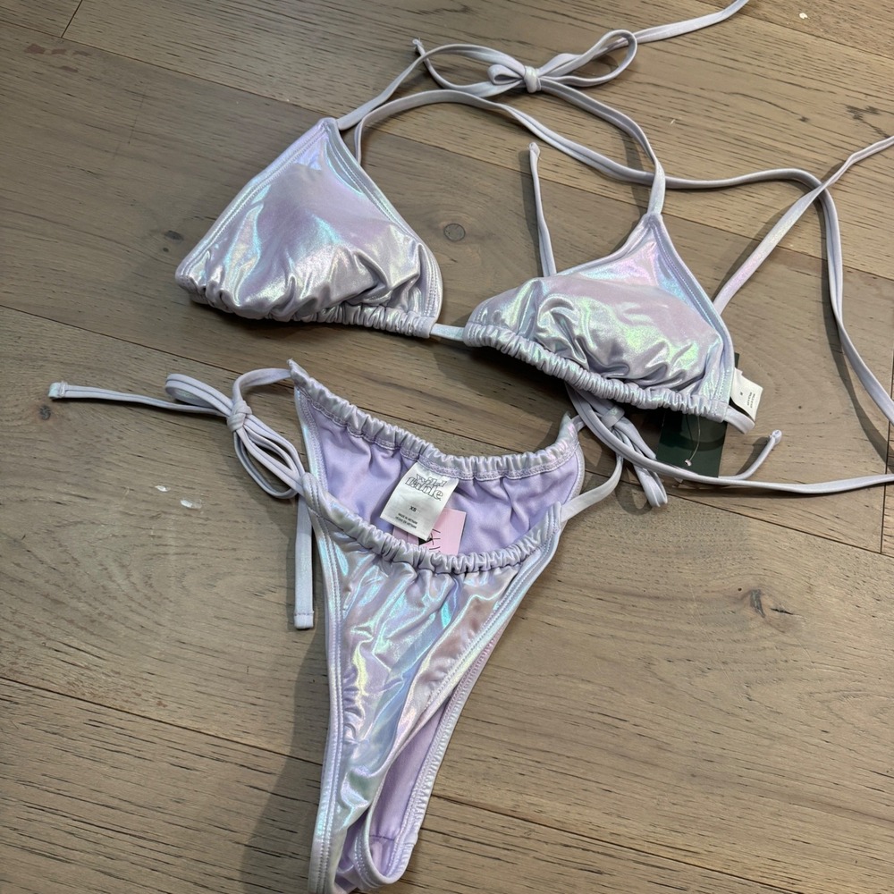 Wild Fable Iridescent Purple Holographic Bikini Set M/XS Cheeky Bottom NWT